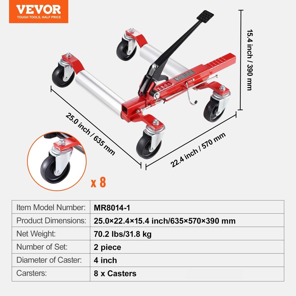 Wheel Dolly Heavy Duty Vehicle Positioning Tire Car Lifter 1500Lbs 2 Pack