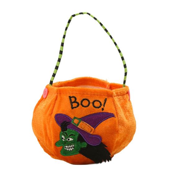 Xiaobudian Halloween Trick or Treat Bucket, 9.8x5.9 Inch Pumpkin Witch Black Cat Plush Tote Bag, Soft Candy Basket with Handle for Party Favors