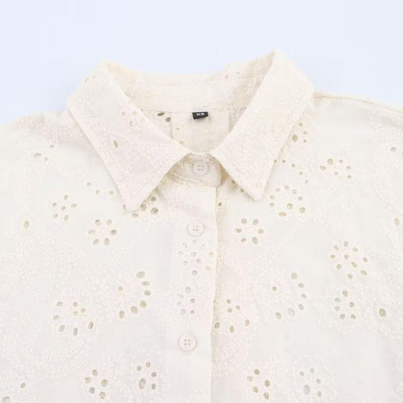 Kaslead New Women clothes Western Style Hollow Embroidery Shirts Casual Trousers 2731063 2731064