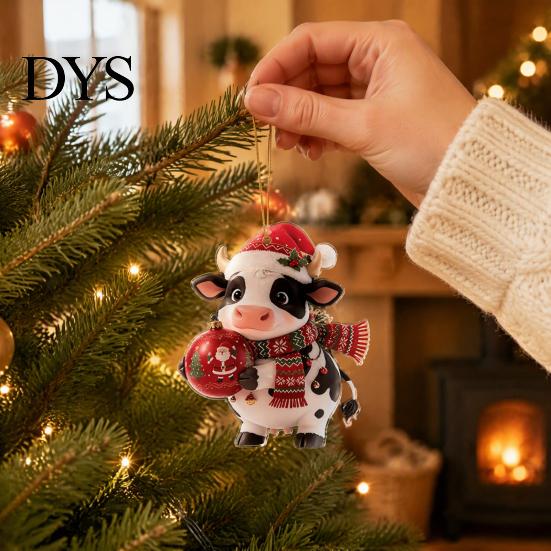 Lightweight Acrylic Party Supplies Cute Cow Christmas Ornament, Cartoon Milk Hanging Decoration, 2D Unique Souvenirs Flat Farmhouse Animal Pendant for