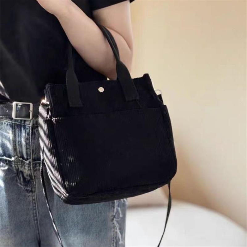 Bolso Tote de Pana Lavable a Mano con Múltiples Bolsillos, Bolso Cruzado o de Hombro para el Día a Día, Bolso Bandolera de Color Sólido para Uso Diario
