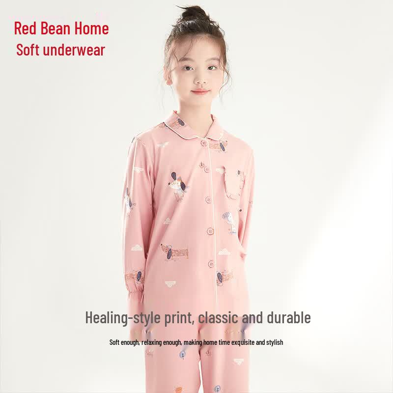Hodohome Kids' Cotton Blend Long-Sleeve Loungewear Set