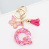 Pink Butterfly Tassel & Resin Sequin Letter Keychain - Backpack Charm for Women