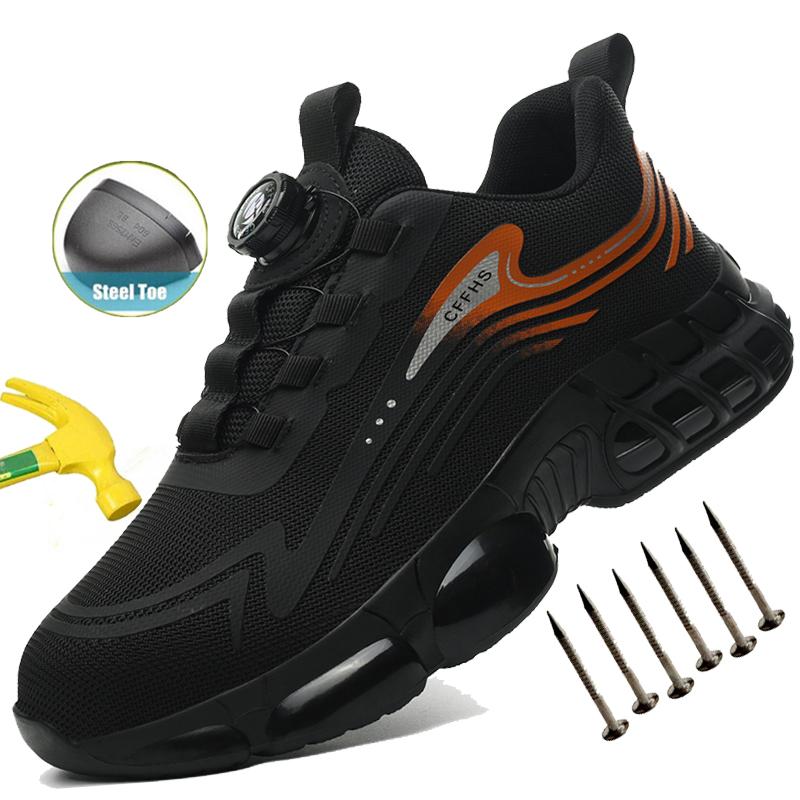 Mens Anti-Puncture Safety Shoes Steel Toe Work Boots Anti-Smash Lightweight Breathable Work Sneakers All-Season Casual Footwear