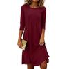 Women's Fashionable And Elegant Pleated Round Neck Three,quarter Sleeve Dress
