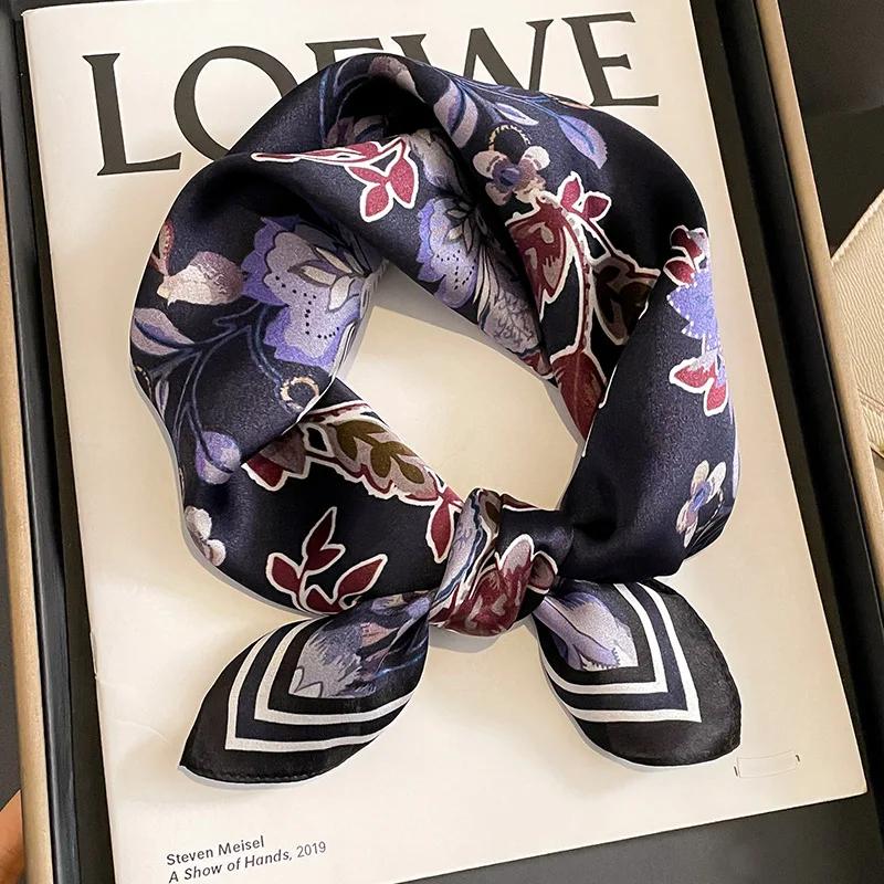 100% Real Silk Scarf Women Elegant Floral Print Foulard Neck Hairband Female Small Square Scarves Spring Kerchief Tie 2025 New