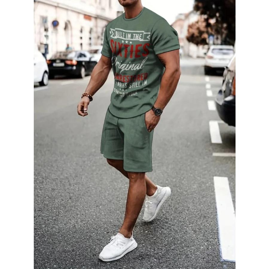 Men's Summer Short-sleeved Set, 3D Creative Flame Print And Shorts, Two-piece Casual Outdoor Fashion Set