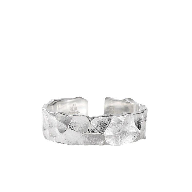 Men's 925 Sterling Silver Hammered Adjustable Open Ring – Trendy Personalized Retro Design