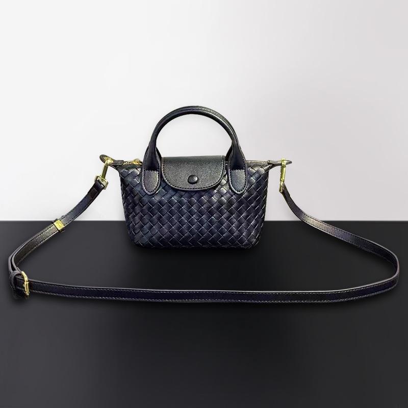 Leather cross-border hand-woven dumplings crossbody women s bags, hand bags, cowhide light luxury niche high-end handbags чёрный