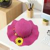 Chapeau de Soleil Garçons Filles Design Bloquant le Soleil Chapeau de Plage Respirant Bord Ondulé Fleurs Jaunes Perles Tissage Chapeau de Paille