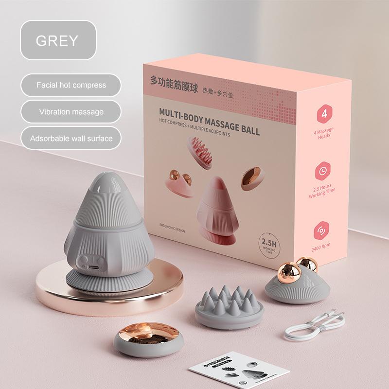 Электрический вибрирующий массажный мяч Инструмент для миофасциального релиза С присоской Фитнес Расслабление мышц Глубокое расслабление тканей Type-C серый