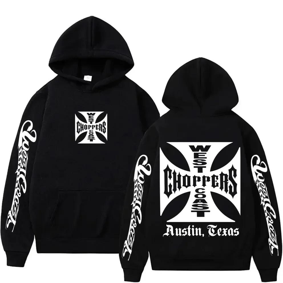 West Coast Chopper Logo Pattern Hoodie, Men's Retro Streetwear, Unisex Long-sleeved Sweatshirt, Men's Gothic Hoodie.