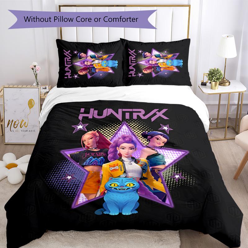 KPOP Hunter 3dílná sada povlečení Uzavírání na zip Obsahuje 1 povlak na přikrývku & 2 povlaky na polštář pro všechna roční období Ložnice Domácí Dekorace Koleje