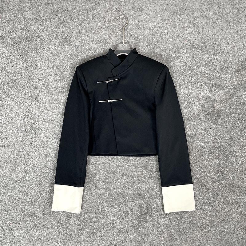 [Clearance, no refunds] New Chinese Style Wool Suit Jacket with Color-Matched Design and Buttoned Skirt