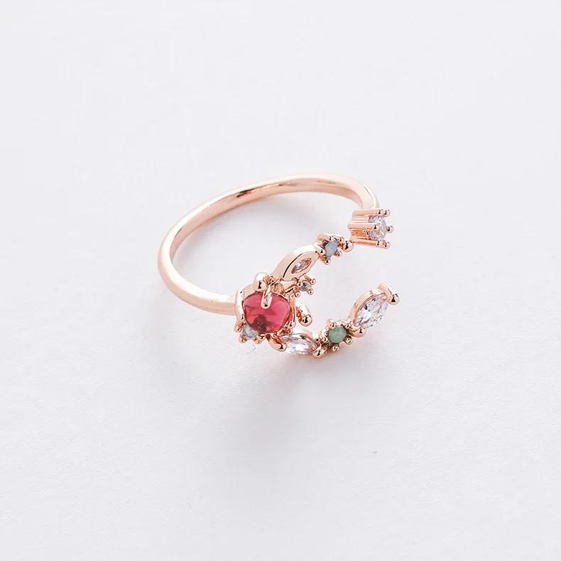 Korean New Exquisite Crystal Temperament Ring Sweet French Elegant Flower Opening Ring Female Jewelry