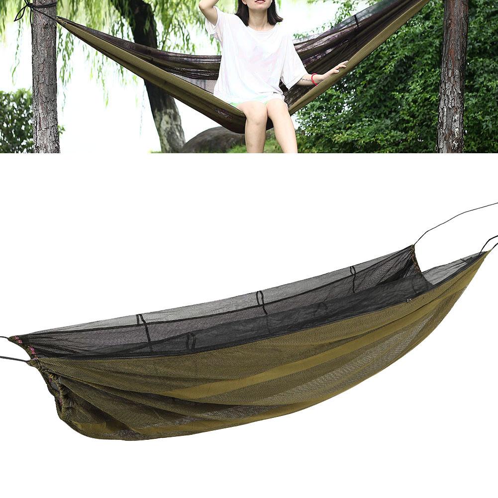 Camping Single Hammock Portable Outdoor AntiMosquito Hammock Camping Hiking Backpacking Survival(Dark Green )