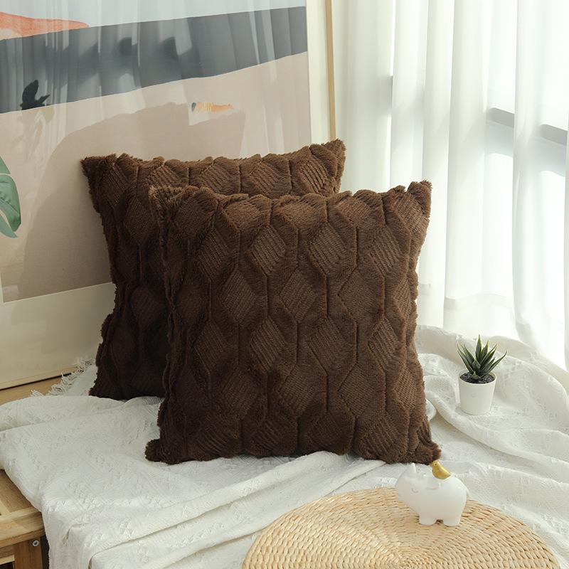 Solid Color Geometric Embroidered Plush Sofa Pillowcase