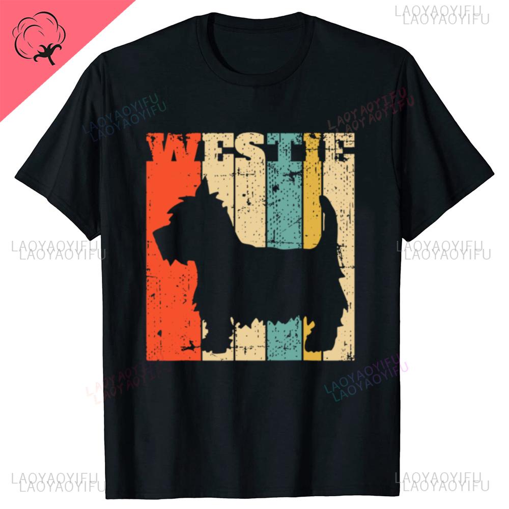 West Highland Terrier Westie Retro Vintage Printed Cotton T Shirts Streetwear Short Sleeve Unique Ventilate Casual Mens Clothing