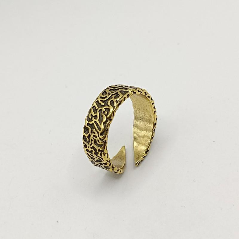 Adjustable Open Ring Men Women Vintage Textured Geometric Design Plated Retro Style Statement Jewelry