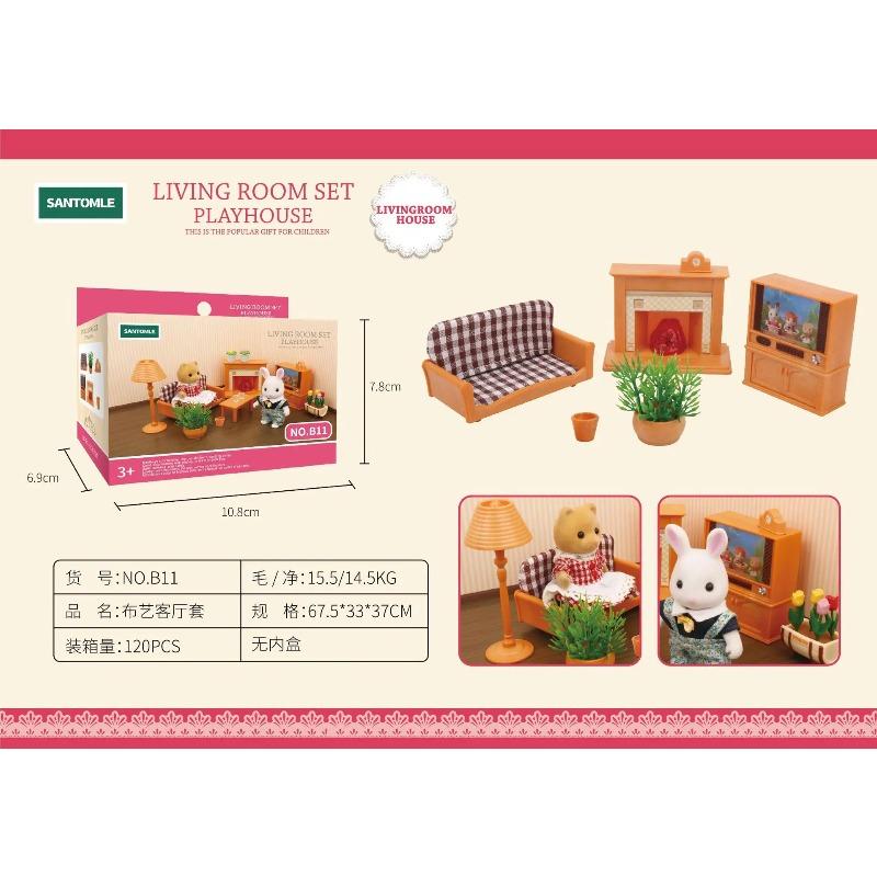 Forest Home Animal Family Mini Rabbit Villa Living Room Kitchen Bedroom Garden Micro Furniture Set Girl Pretend Play Toy Model