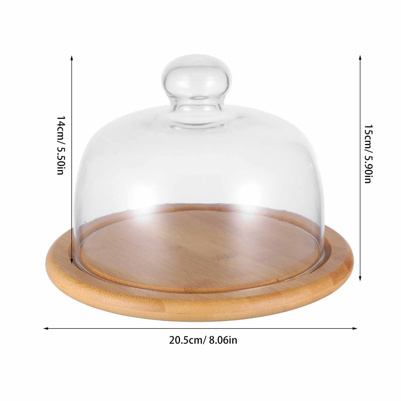 

1Pcs Cake Display Plate Bamboo Tray Glass Cover Sturdy Dessert Tray Household Snack Plate Useful Serving Stand