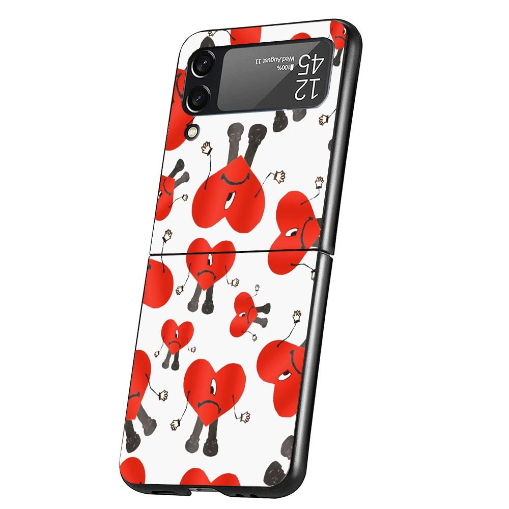 Bad Bunny Heart Case Phone Cover for Samsung Galaxy Z Flip 6 5 4 3 5G ZFlip6 ZFlip5 ZFlip4 ZFlip3 Black Hard Trend Fundas