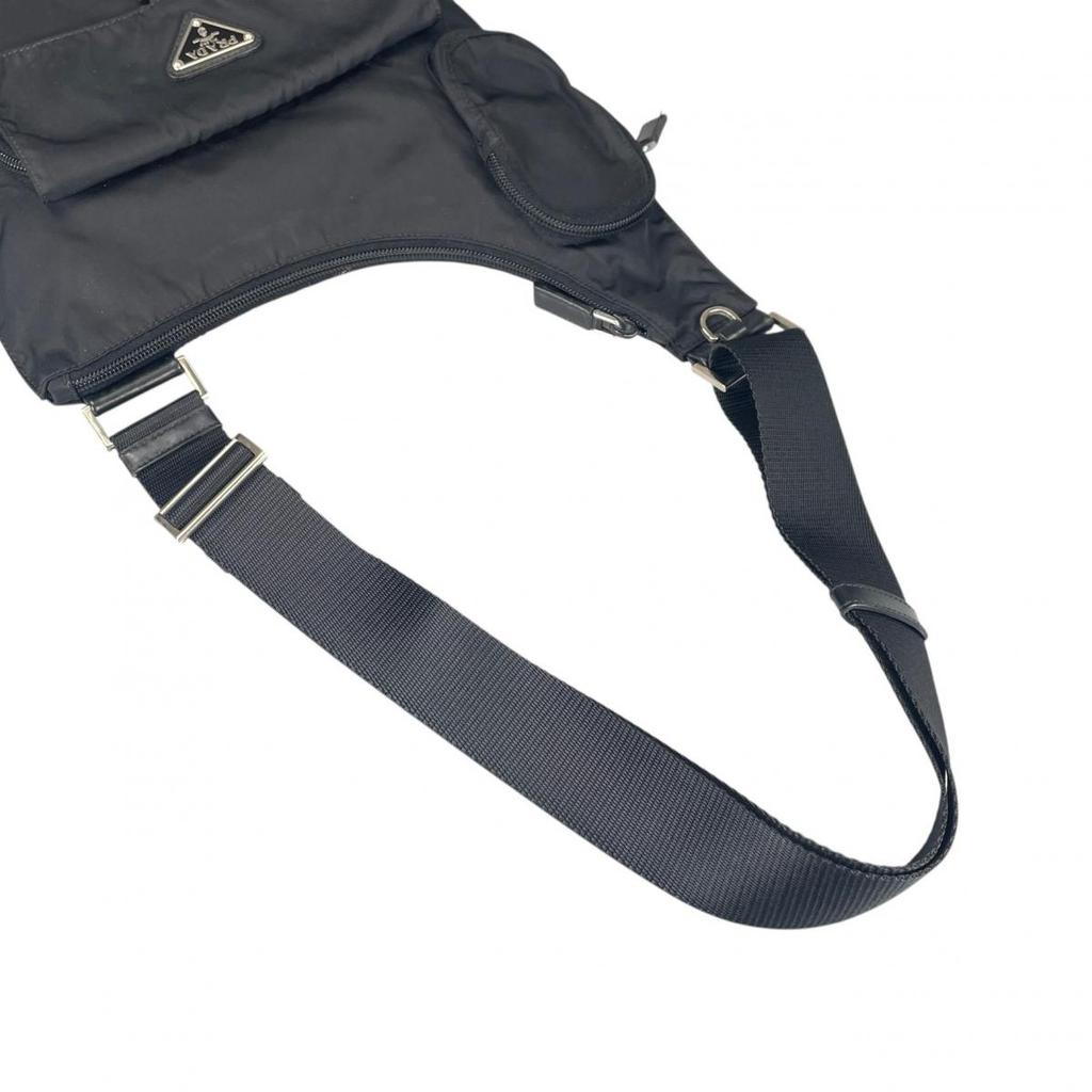 Prada Re-Nylon Triangular Logo Shoulder Bag Nylon Black Women BT0520 Used