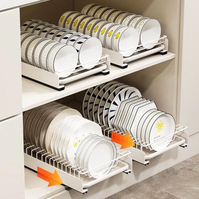 Pull-out Dish Drying Rack Kitchen Storage Rack Drawer Type Storage Tray With Drain Basket Kitchen Dinnerware Organizer Basket