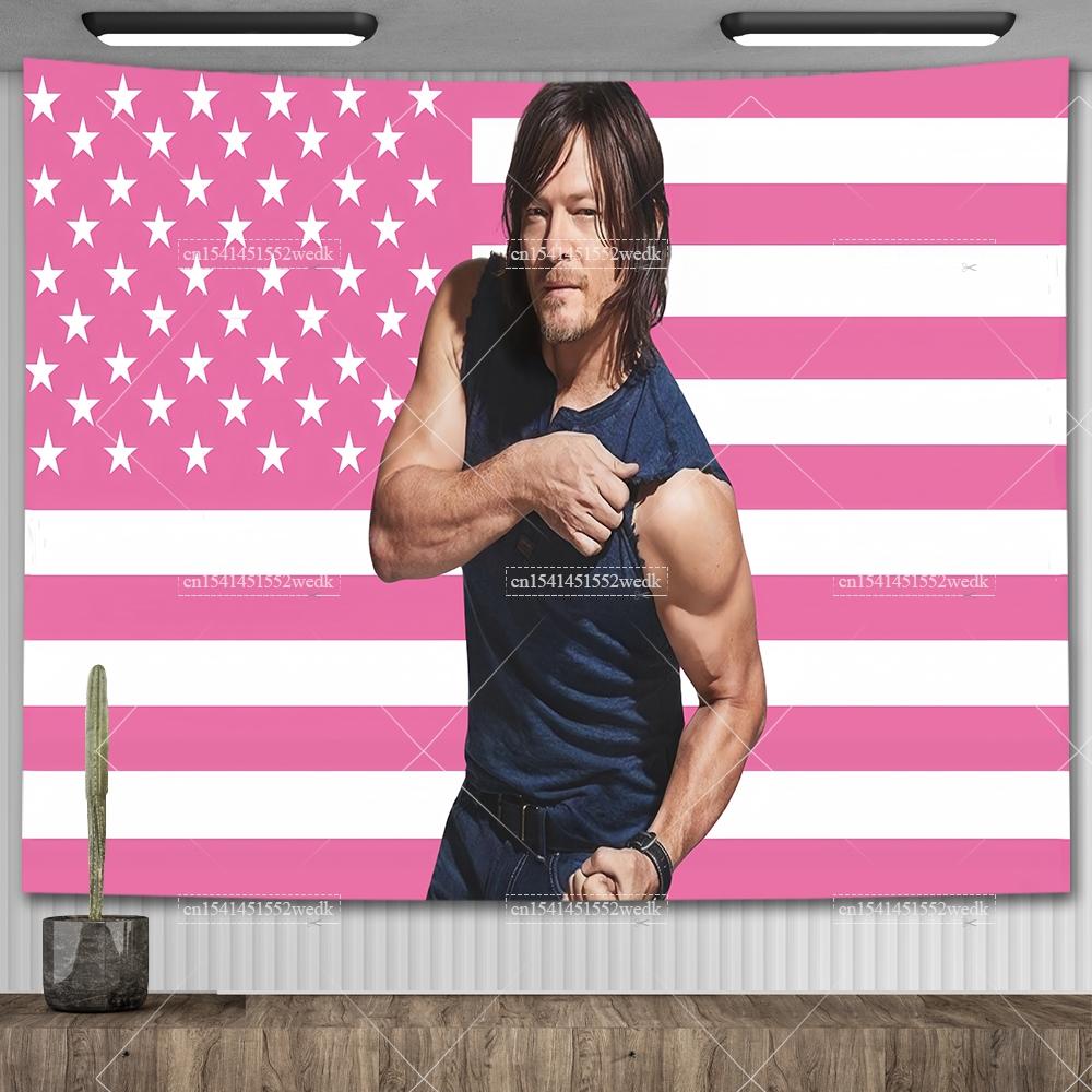 Norman Reedus Pink American Flag Tapestry Aesthetics RReedus Tapestry Wall Hanging College Dorm Room Decor Flags Banners