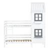 [29590567WAA]Bunk Bed with Handrail and Window, House Bed, Children's Bed with Fall Protection and Guard Rail, Pine Frame, White (90x200cm)