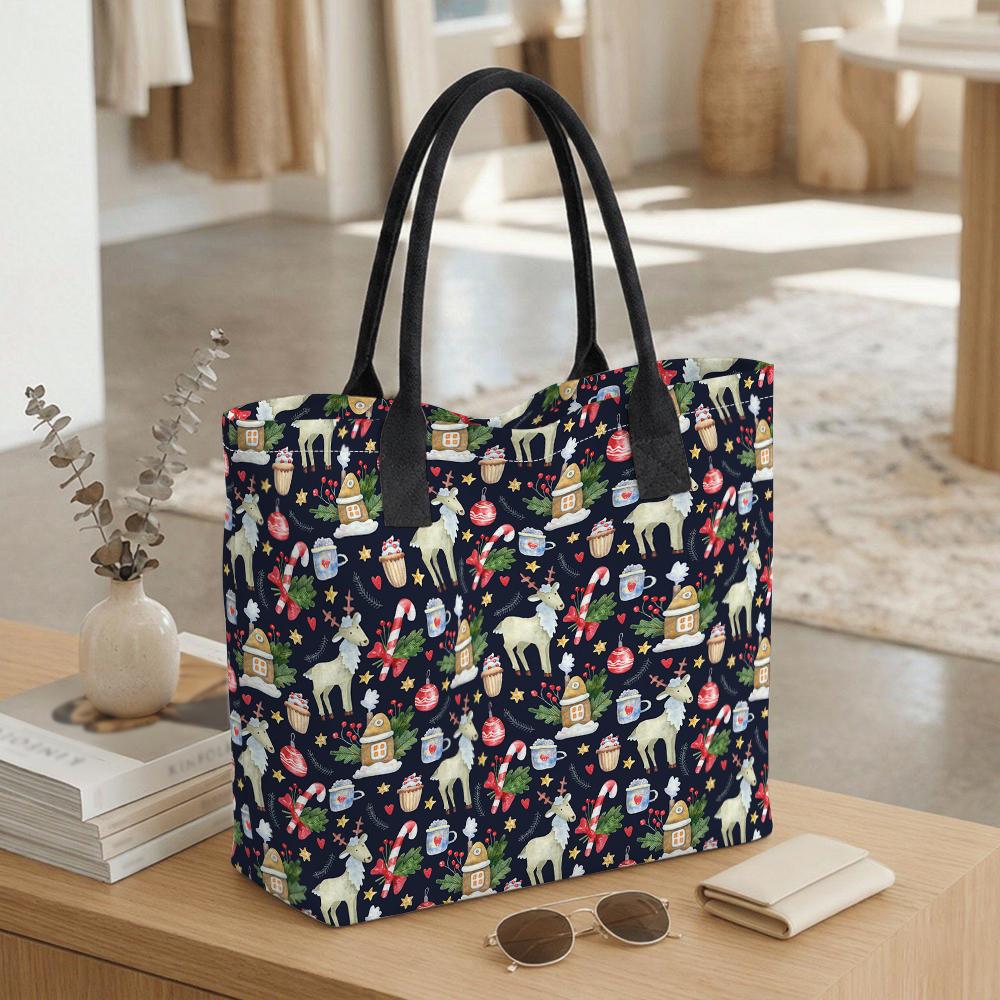  Christmas Elk Printed Tote Bag Casual Large Capacity Daily Handbag