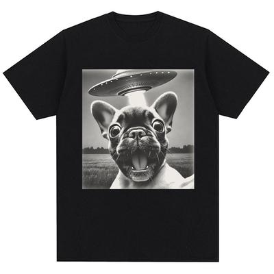 French Bulldog UFO Funny Meme Graphic T-shirt Vintage Fashion Men Women Short Sleeve Oversized Cotton Summer T Shirts Streetwear