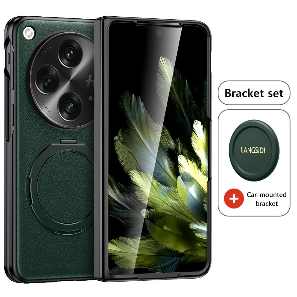 LANGSIDI Pouzdro na telefon z pravé kůže pro Oneplus Open 360° otočný stojánek prsten magnetický držák kryt pro OPPO Find N3