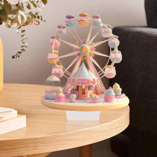 Dessert Ferris Wheel Ornament 2D Flat Acrylic Decoration with Base Non-3D Desktop Ferris Wheel Ornament for Desk Bookshelf Bedside Table