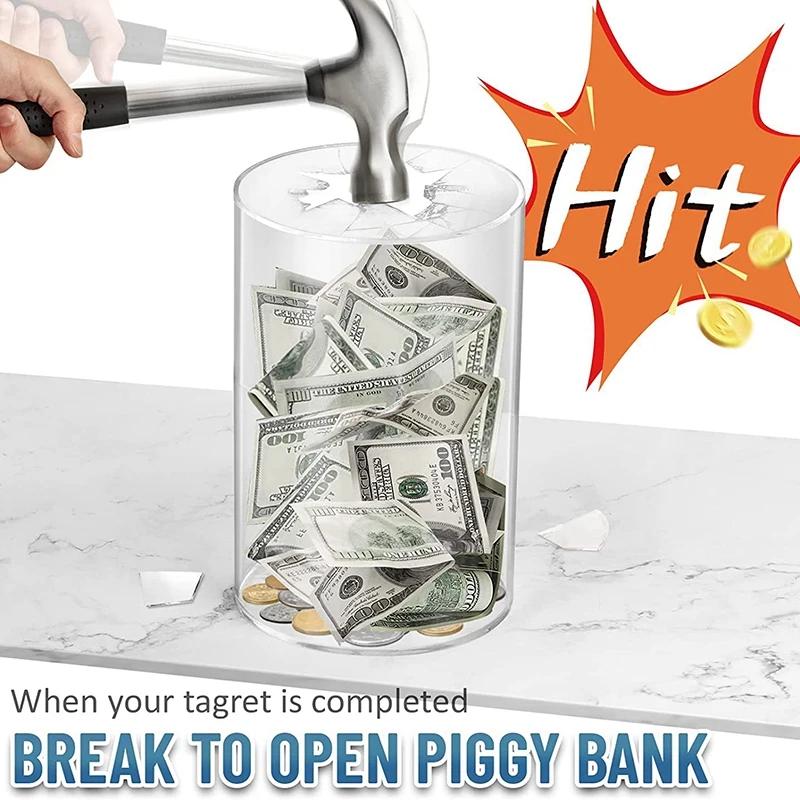 Piggy Bank for Adults Must Break To Open Acrylic Clear Piggy Bank Money Saving Box for Cash Saving Real Money Bank Coin Bank