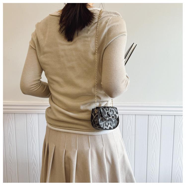 Koreanischer Stil Leopardendruck Satteltasche Modische Kette Schulter Crossbody Tasche