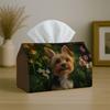 1pc Realistic Animal Dog Yorkie Tissue Box with Garden Flower Green- Napkin Storage Organizer for Kitchen,Car,Elegant Decorative Box,Purpose for Livin