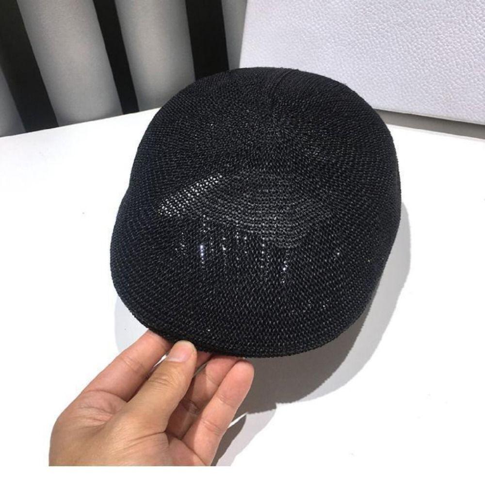 Fashion Solid Color Straw Hat Adjustable Sun Visor Beach Hat Sun Protection Mesh Breathable Beret Hats Seaside