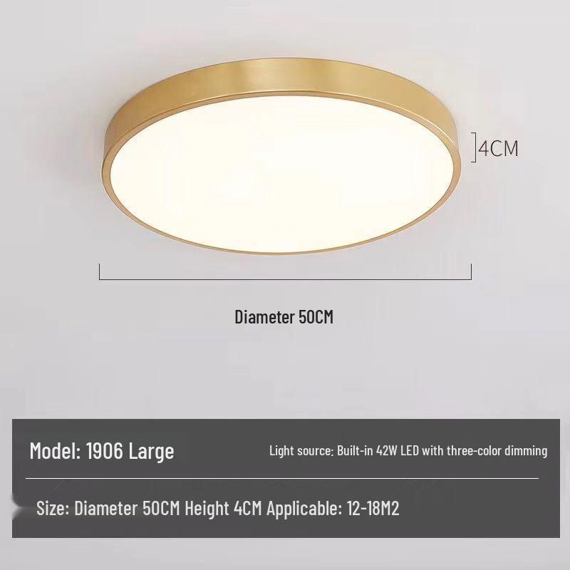 All-Copper Modern LED Ceiling Light: Ultra-Thin Round Fixture for Bedroom, Balcony, and Hallway