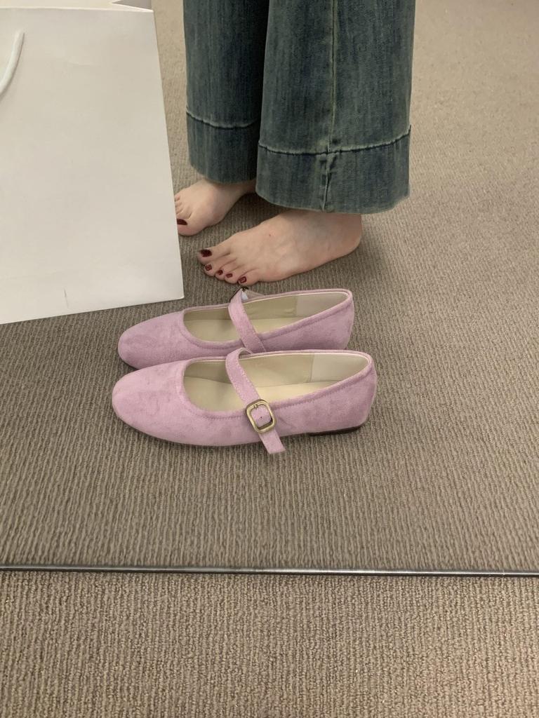 Simple and Versatile Word with Round Head Suede Mary Jane Shoes Are Versatile and Not Tired of Feet, Flat Bottom Doudou Ballet Single Shoes Women