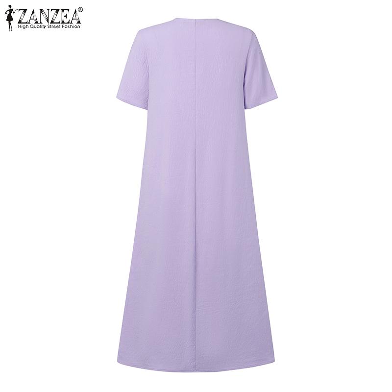 ZANZEA Women Casual Round Neck Short Sleeve Summer Floral Dress