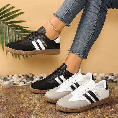 Women's Vintage-Inspired Casual Sneakers - Low Top Lace-Up Leisure Shoes with Color Block Design, German Army Trainer Style Shoes for Everyday Wear