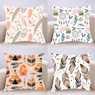 Flower Feather Pattern Pillow Case Cushion Cover Soft Cute Throw Pillow Case For Car Sofa Pillowcase Polyester With Zipper
