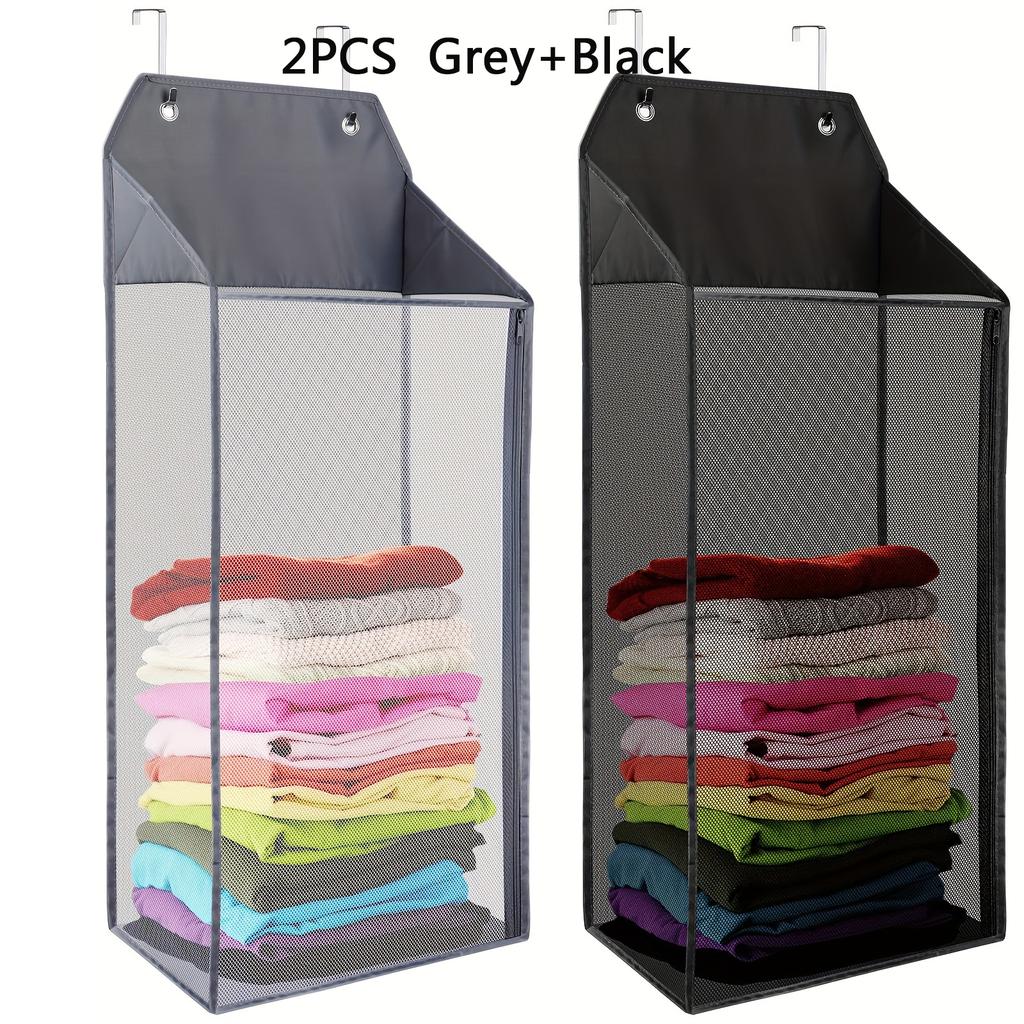 1/2PC Foldable Hanging Mesh Laundry Basket With Zipper, Dirty Clothes Storage Bag, Saving Space For Bathroom And Bedroom