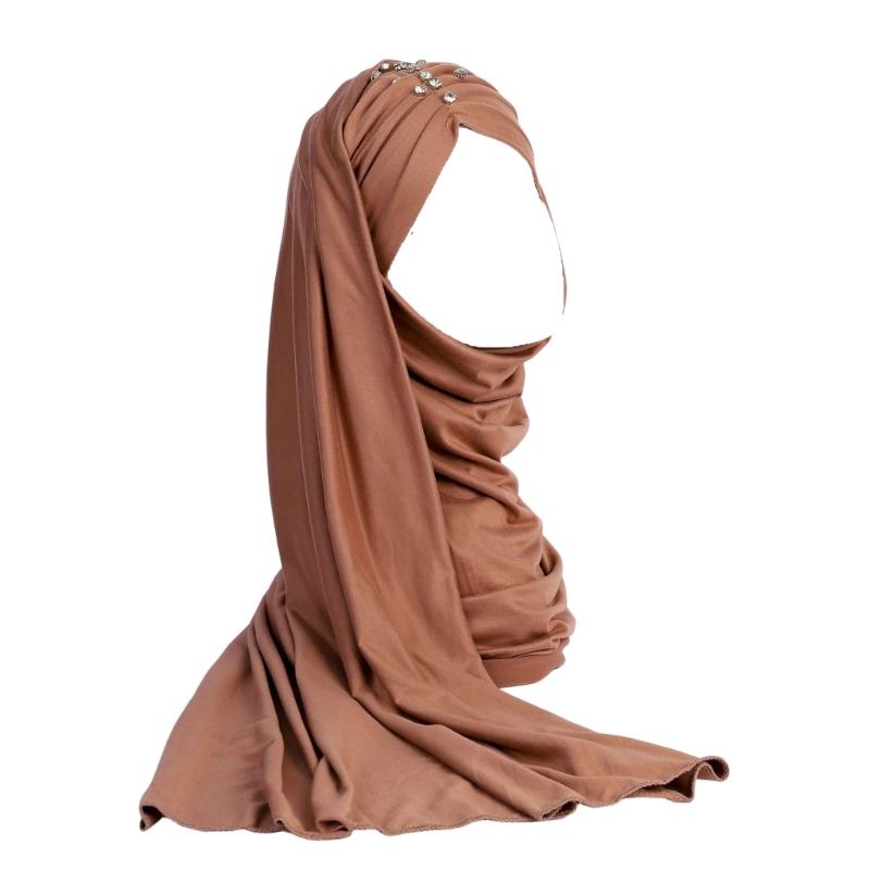 Headscarf Rhinestones Decors High Density Fabric Comfortable Head Scarf Wrap for Outdoor Wear and Fashion