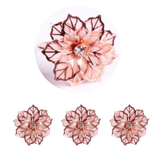 6Pcs Rose Flower Napkin Holder Floral Rhinestone Napkins Rings for Wedding Mother's Day Party Dinner Table Decor Party Supplies