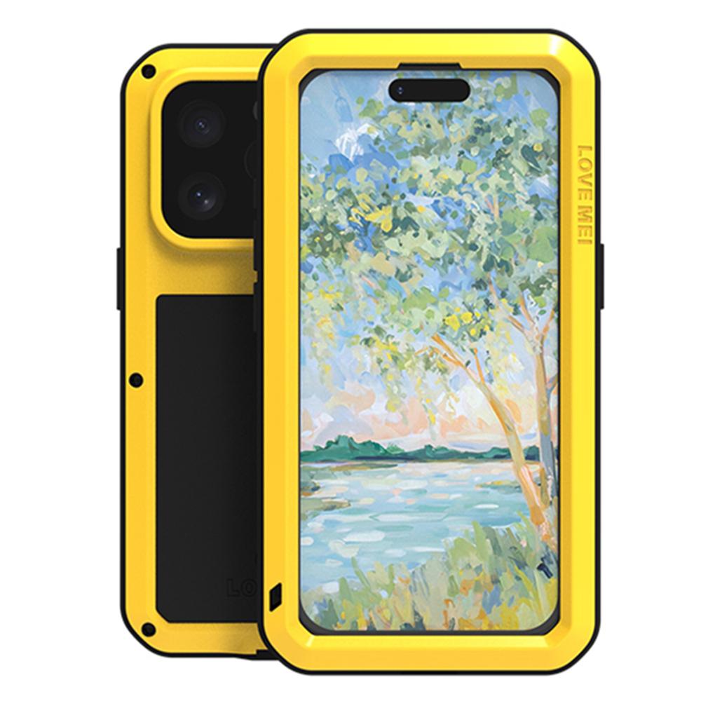 LOVE MEI For iPhone 16 Pro Max Case Tempered Glass Screen Protector Metal+Silicone Phone Cover