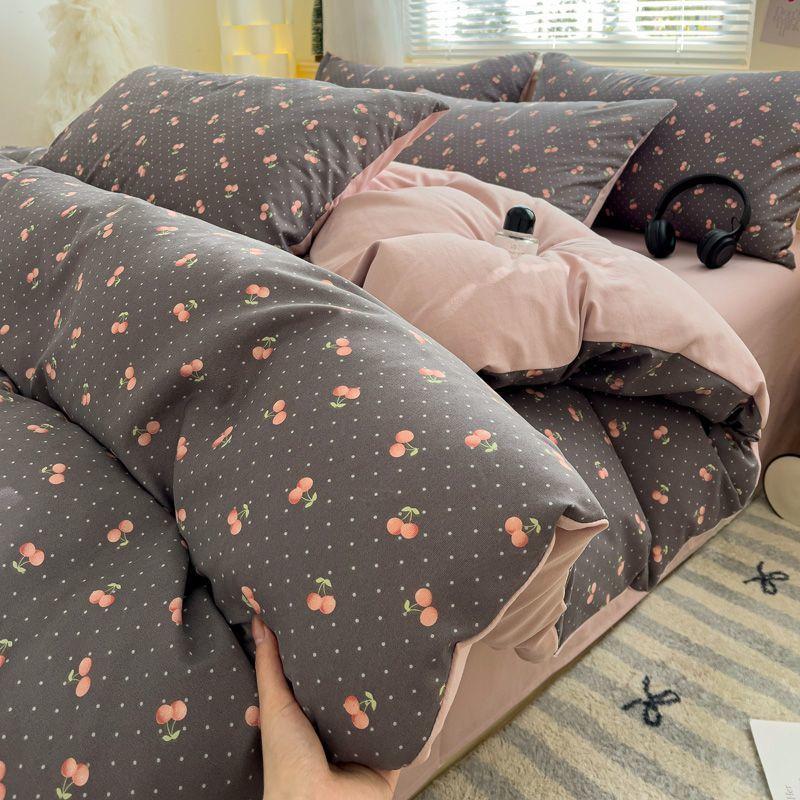 Class A Maternal And Infant Grade Knitted Cotton Double-Layer Yarn Four-Piece Set Simple Floral Bed Sheet Quilt Cover Dormitory 3Pcs Set Factory