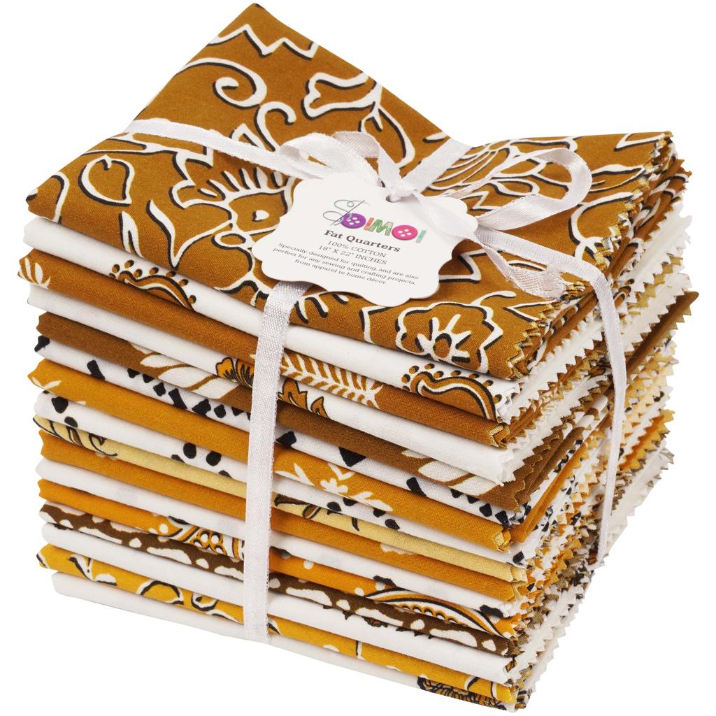 Soimoi 16 Pc Fat Quarter Bundle,  Block  Print 18"x 22"  DIY Patchwork-  100   Cotton  Pre-Cut Quilting Fabric White, Brown,