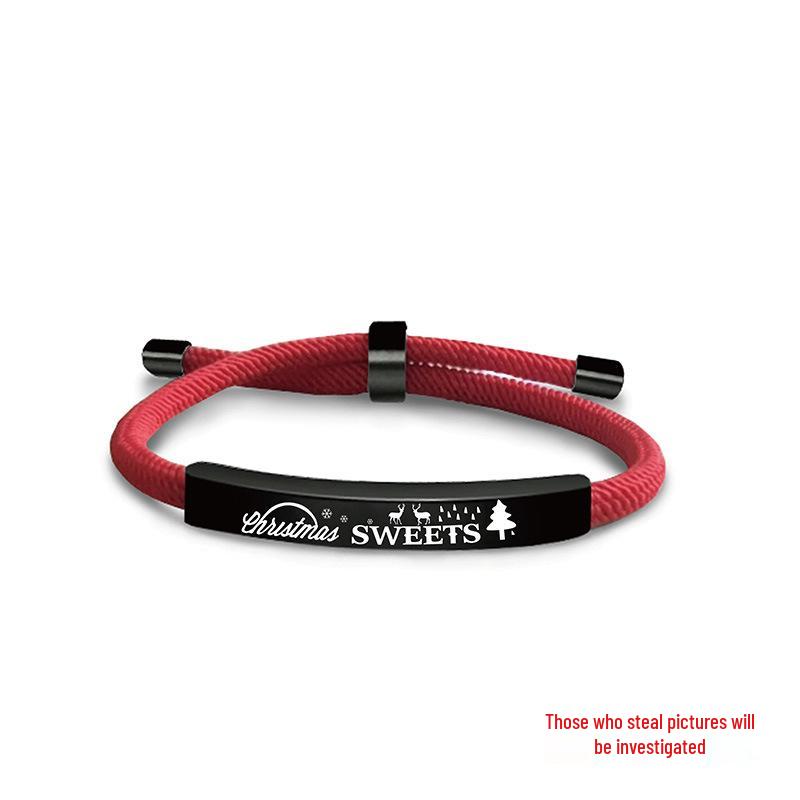 Stainless Steel Black Red Woven Rope Bracelet - Trendy European and American Fashion, Engraved, Christmas Gift